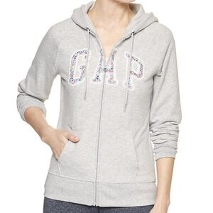 GAP Heather Gray Zip-Up Hoodie with Floral Logo (Large EC)